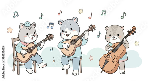 Harmonious Hamster Musicians: A charming trio of hamster musicians, each with their own instrument and joyful expression, creates a delightful scene of musical harmony and creative performance.