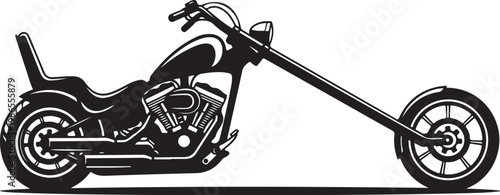 Black chopper motorcycle, vector bike illustration, side view, custom bike design, motorcycle icon