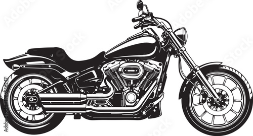 Black and white motorcycle, vector bike illustration, chopper style, monochrome design