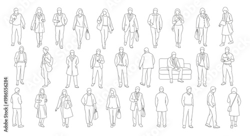 Collection of Architectural Human Figures in Sketch Style.