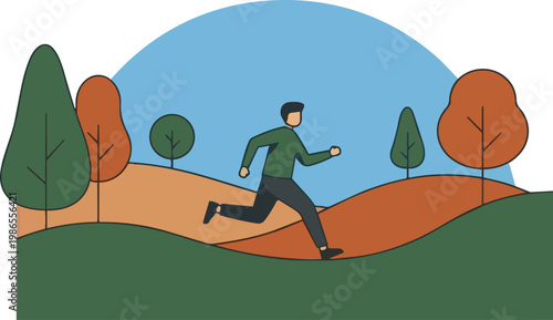 Energetic Runner Traverses Rolling Hills Landscape.