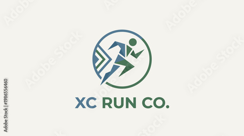 Cross country running logo with athlete icon.