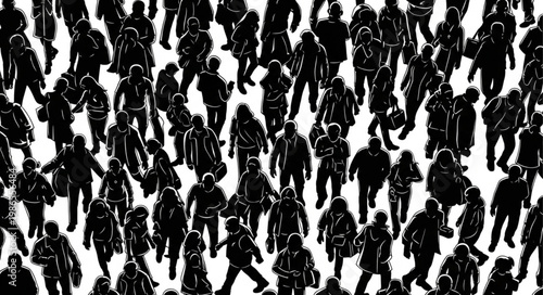 Large Group of People Silhouettes from Above.