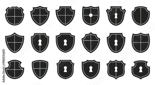 Collection of various shield icons.