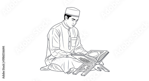 Man reading holy book sitting.