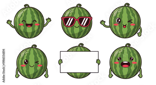 Cartoon watermelon characters with emotions.