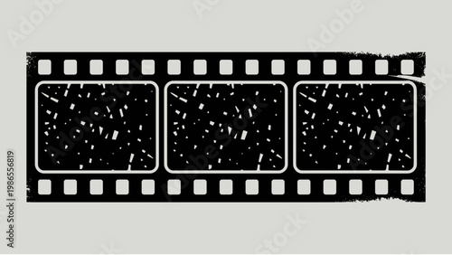 Retro Movie Film Strip Frame with Analog Photography Texture and Grunge Sprocket Border Vector Template