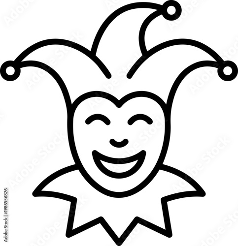 Cheerful Clown Jester Face Icon.