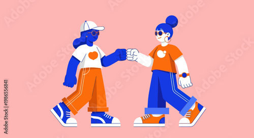 Two people fist bumping together.