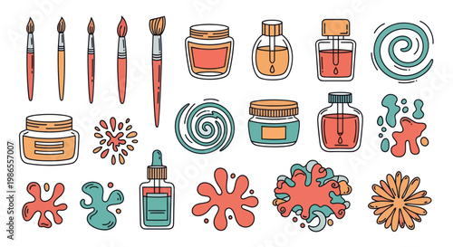 Colorful makeup and paint supplies.