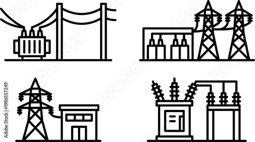Electric Power Transmission Towers And Substation.