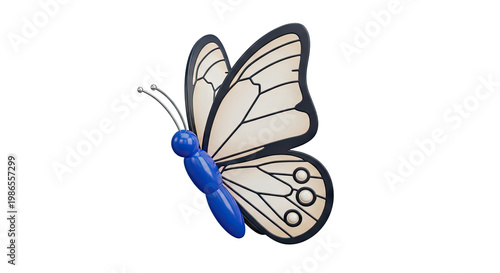 3D Render of a Blue and Cream Butterfly