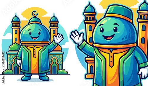 Two Friendly Cartoon Mascots In Colorful Outfits.