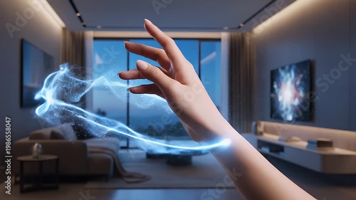 Wallpaper Mural Female hand activating futuristic digital interface in smart living room Torontodigital.ca