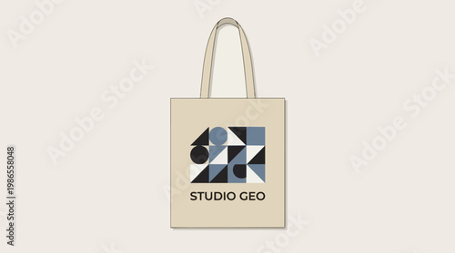 Canvas Tote Bag with Geometric Pattern Design.