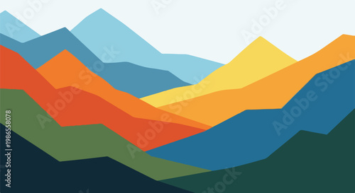 фотографія A colorful abstract mountain landscape with layered peaks