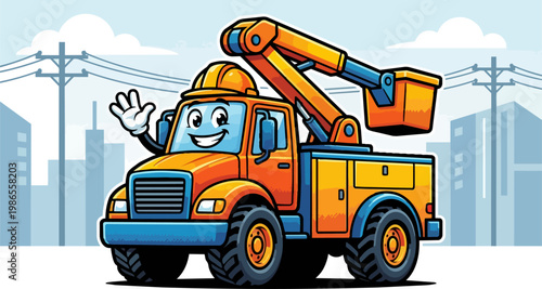 Cheerful Cartoon Tow Truck Vehicle.