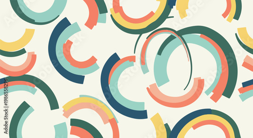 A colorful abstract pattern of curved shapes