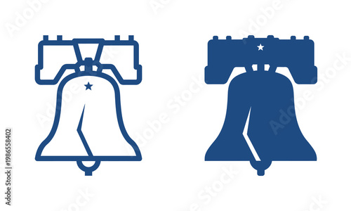 Iconic bell illustration in outline and solid blue, symbolizing freedom, independence, and historical legacy for diverse design applications