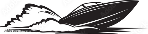Speedboat, Black Vector Illustration, Water Sports, Nautical Design Element