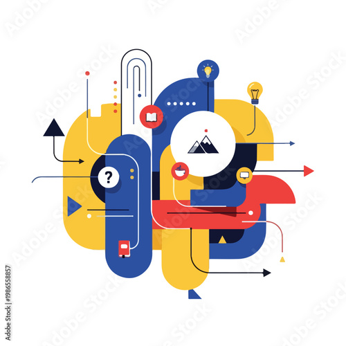A colorful abstract graphic with various shapes