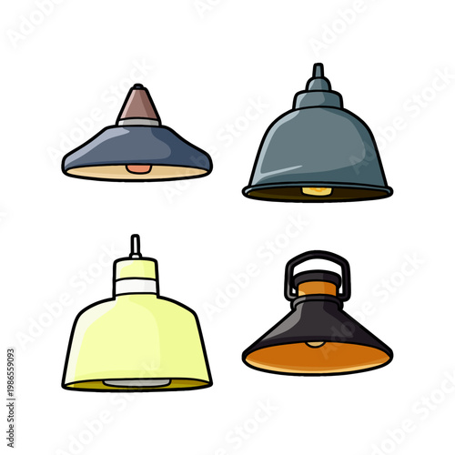 four simple pendant lamp vector images