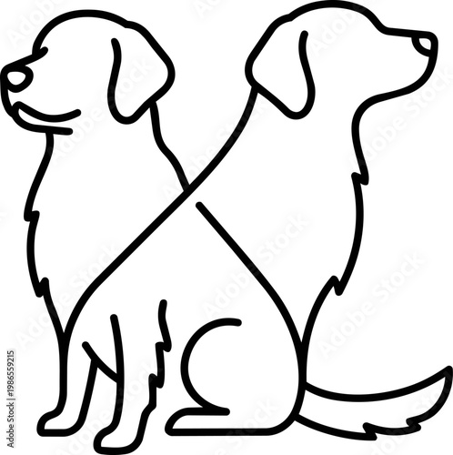 Two Dogs Line Art Back To Back.