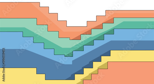 A colorful abstract image of layered stairs