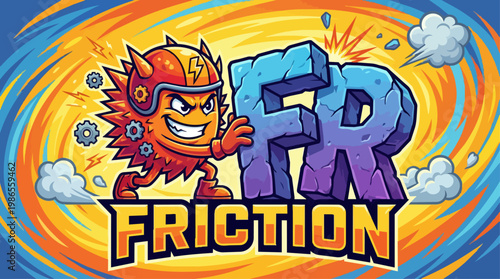 Cartoon Friction Hero Logo Character.