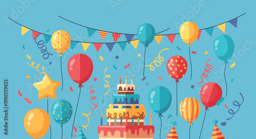 Festive Birthday: A vibrant birthday scene is set, with a colorful cake, playful balloons, and festive decorations, creating a joyful and celebratory atmosphere.