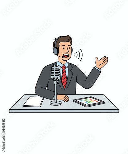 professional radio host speaking at microphone vector illustration