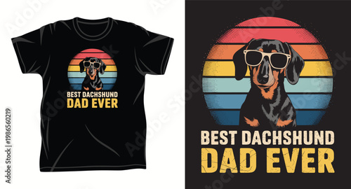 Best dachshund dad ever retro sunset vector illustration for father day gift t-shirt.