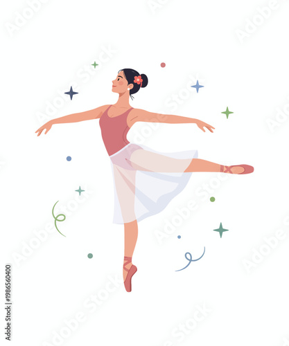 ballet dancer in arabesque pose flat design vector illustration