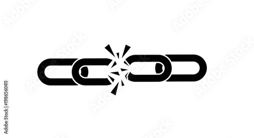An illustrative icon depicting a fractured chain link, signifying interruption, vulnerability, and the end of a connection or strong bond, emphasizing weakness