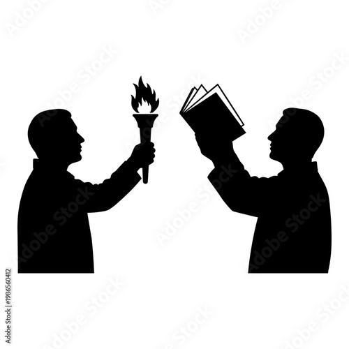 Symbolic exchange of knowledge and enlightenment between two figures Vector, illustration