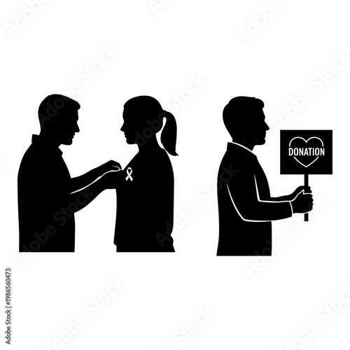 Support and awareness for a charitable cause through donation and ribbon symbolism Vector, illustration