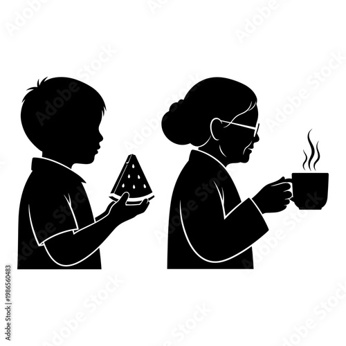 A child and an adult sharing a moment with food and drink Vector, illustration
