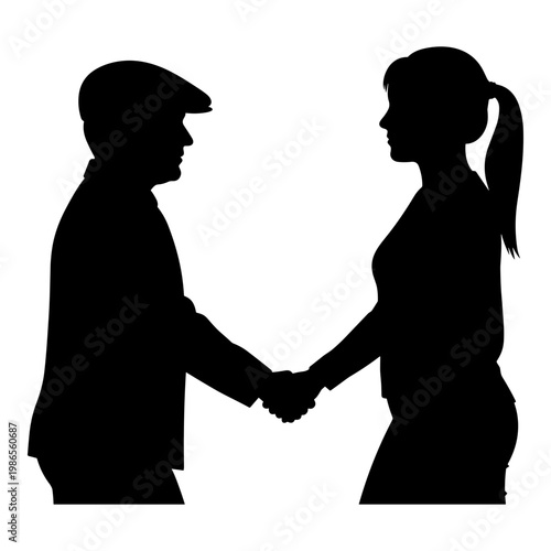 Two silhouettes shaking hands in a professional handshake Vector, illustration