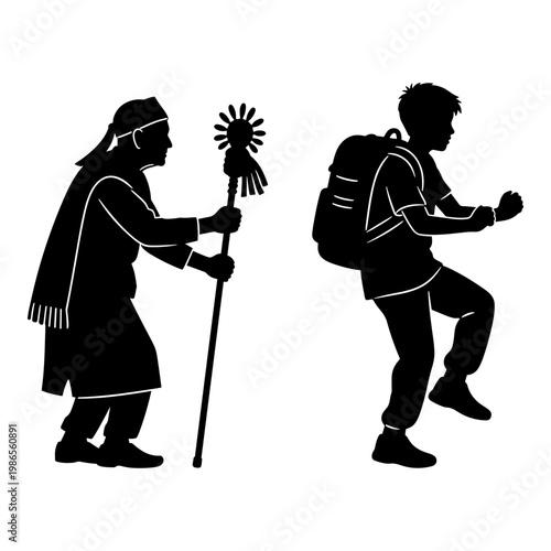 Historical and modern traveler comparison illustration Vector, illustration