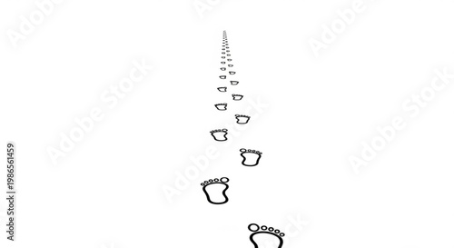 Abstract outline of human footprints forming a path receding into perspective on a white background, symbolizing a personal journey, progress, and the steps taken forward