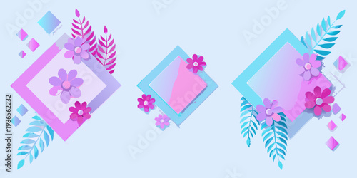 Abstract floral arrangement with geometric shapes in pastel shades