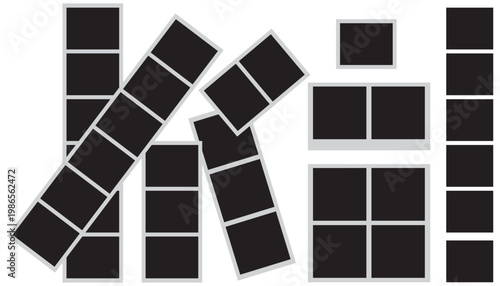 Realistic Photo Booth Frame Set with Blank Polaroid and Vertical Photo Strip Vector Mockup