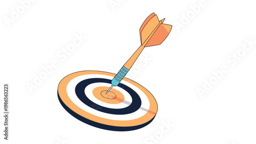 Single dart lands exactly in the center of a circular bullseye target representing successful achievement of goals and precise accuracy.