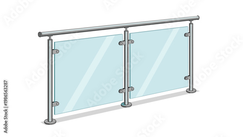 Modern architectural detail of a metal handrail combined with transparent glass panels against a clean white background.