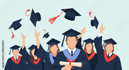 Triumphant Toss: A celebratory moment captures the joy of achievement as graduates toss their caps in the air, symbolizing the culmination of years of dedication.