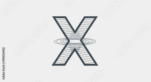 Abstract Geometric Letter X with Concentric Circles and Stripes
