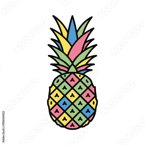 A colorful illustrated pineapple with a spiky top