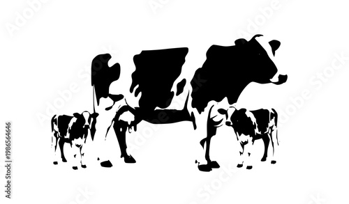 Holstein cow and calves vector illustration farm livestock animals set