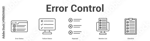 Error Control web banner icon set vector illustration concept for business with icon of Error Status, Failure Status, Rejected, Moni.