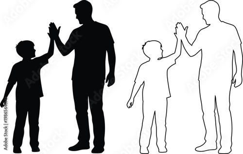 Adults giving high fives to excited children in silhouette style